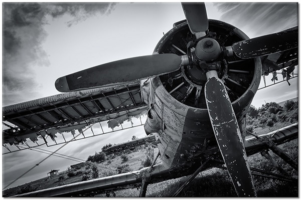 Tablou: Avion vechi în poză alb negru