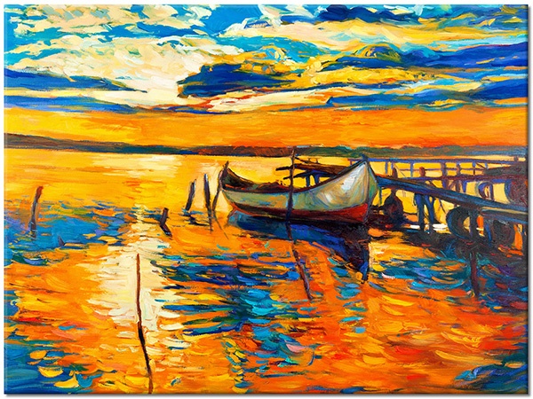 tablou canvas, albastru, apus, arta, barci-corabii, bej, cer, galben, mare, mare-cascade-lacuri, multicolor, nori, peisaje, picturi, picturi-peisaje, poduri, portocaliu, rasarit