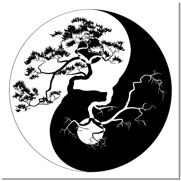 tablou canvas, alb, alb-negru, bonsai, desen, feng-shui-zen, negru, yin-yang