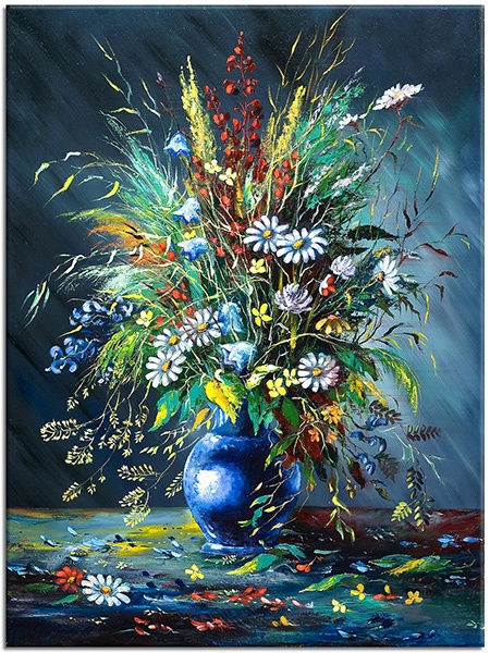 tablou canvas, alb, albastru, arta, cyan, flori, galben, gri, multicolor, natura-moarta, naturi-moarte-alte-picturi, picturi, rosu, vaza, verde, violet