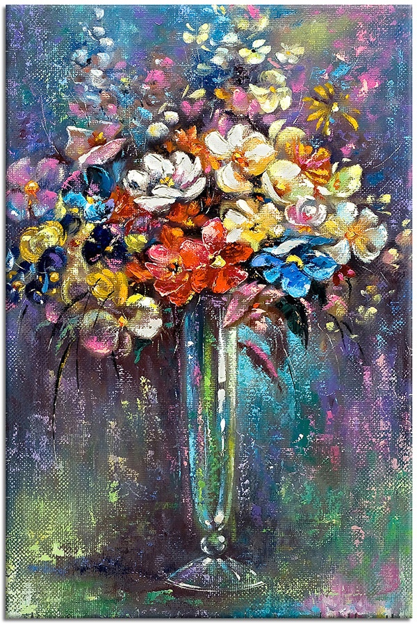 tablou canvas, albastru, arta, bej, cyan, flori, galben, gri, multicolor, natura-moarta, naturi-moarte-alte-picturi, picturi, portocaliu, rosu, roz, vaza, verde, violet