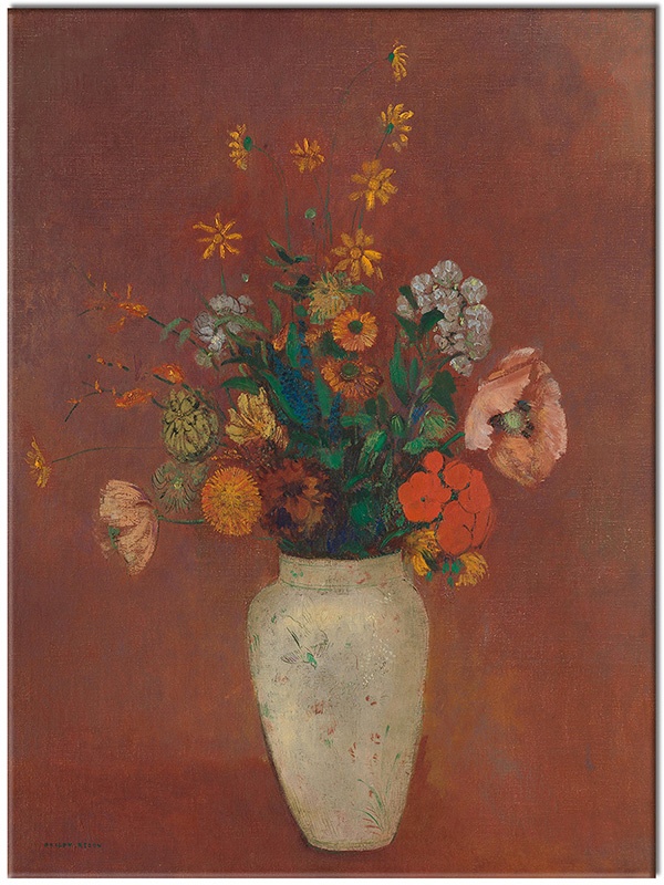 tablou canvas, alb, arta, flori, galben, maro, multicolor, natura-moarta, naturi-moarte-alte-picturi, pictori, picturi, redon, vaza, verde
