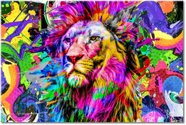 Tablou: Cap de leu colorat psihedelic