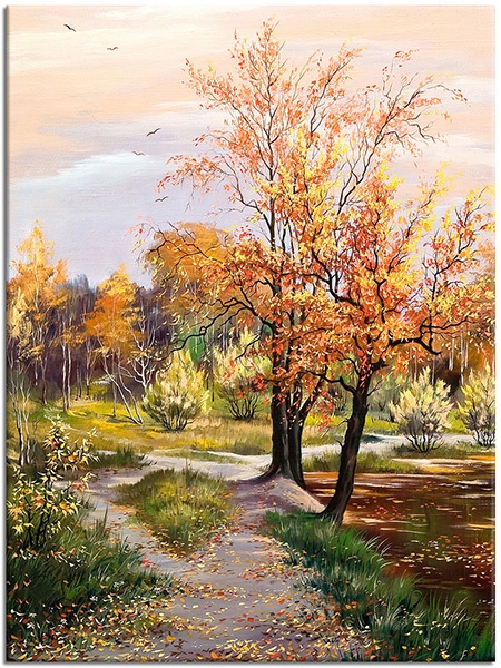 tablou canvas, arta, bej, copaci, flori, galben, lacuri, maro, multicolor, negru, paduri, paduri, peisaje, picturi, picturi-peisaje, portocaliu, roz, toamna, verde, violet