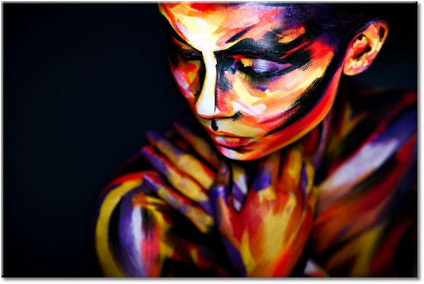 tablou canvas, abstract-fantezie, arta, arta-contemporana, femei, galben, negru, portocaliu, portrete, roz