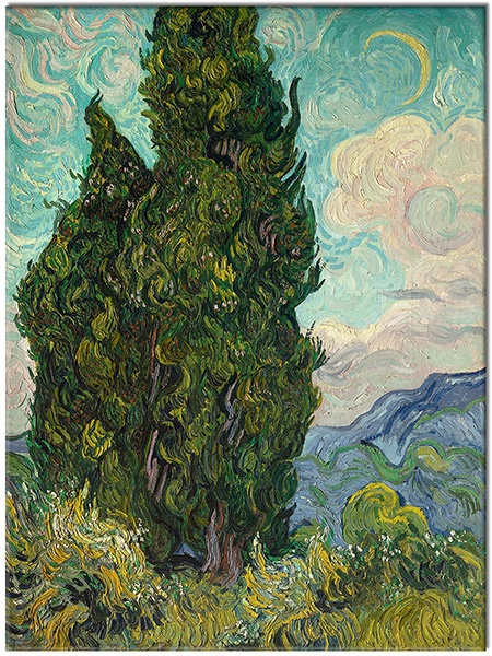 tablou canvas, albastru, arta, cer, copaci, cyan, flori, galben, nori, pictori, picturi, picturi-peisaje, van-gogh, verde