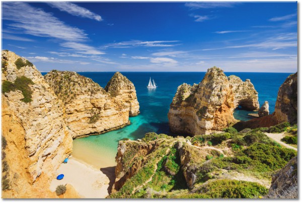 tablou canvas, albastru, bej, cer, mare, mare-cascade-lacuri, maro, nori, peisaje, portocaliu, portugalia, stanci, turism, verde