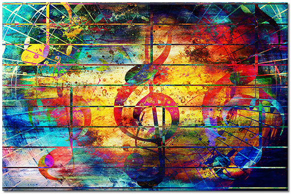 tablou canvas, abstract-fantezie, albastru, arta, arta-contemporana, baruri, cyan, galben, multicolor, muzica, picturi, picturi-abstracte, rosu, verde