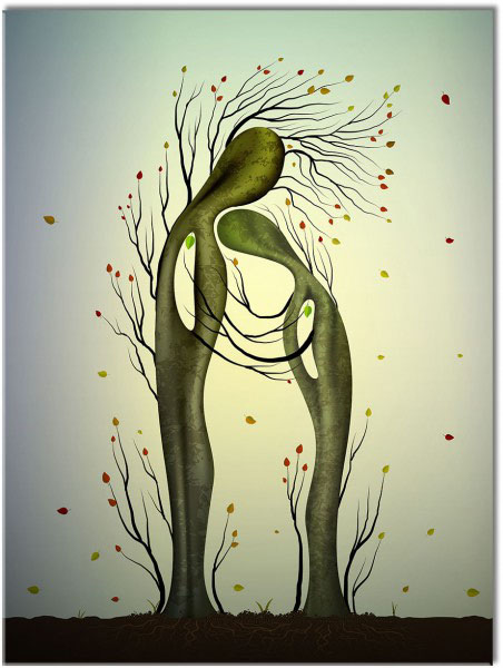 tablou canvas, abstract-fantezie, arta, arta-contemporana, bej, copaci, cupluri, verde
