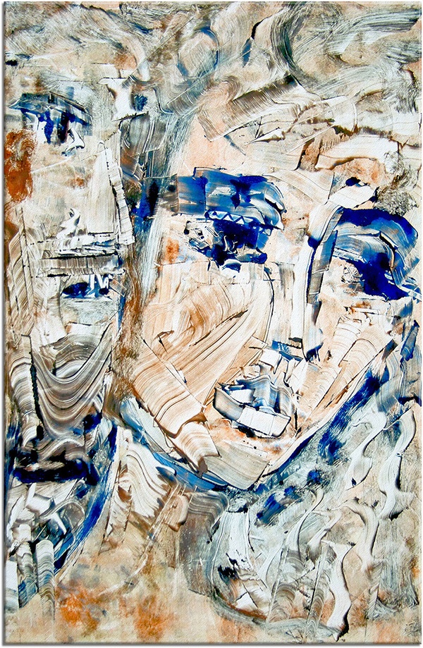 tablou canvas, abstract-fantezie, albastru, arta, arta-contemporana, bej, cupluri, gri, maro, picturi, picturi-abstracte, portocaliu, portrete