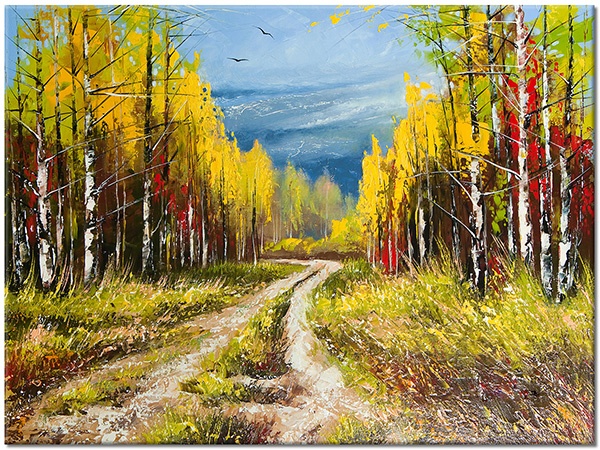 tablou canvas, alb, albastru, arta, bej, copaci, galben, maro, paduri, paduri, peisaje, picturi, picturi-peisaje, portocaliu, rosu, toamna, verde