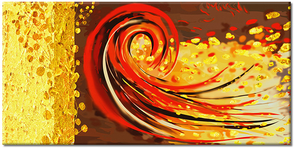 Tablou: Fantezie abstractă cu spirală și frunze în roșu-auriu
