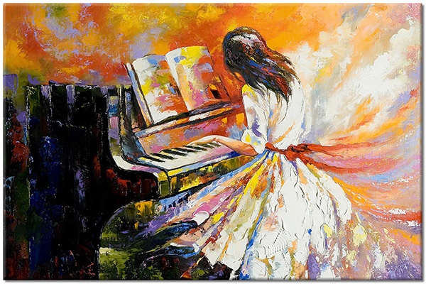 Tablou: Fată cântând la pian, tablou imprimat