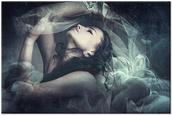 tablou canvas, abstract-fantezie, alb, bej, fashion, femei, fum, gri, negru, portrete