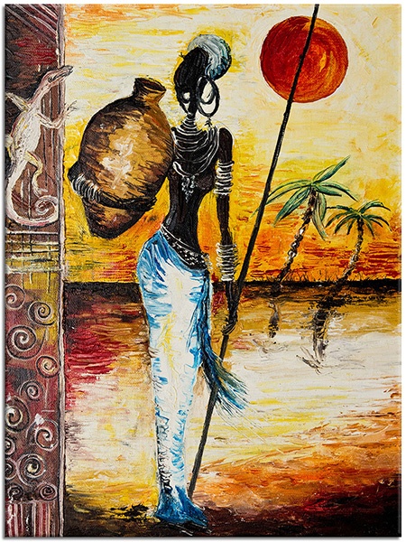 Tablou: Femeie cu ulcior, pictură africană, tablou imprimat