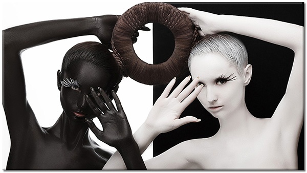tablou canvas, alb, diverse, femei, feng-shui-zen, negru, portrete, yin-yang