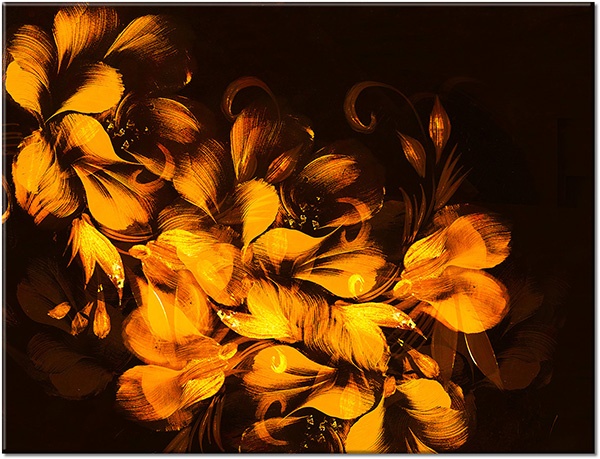 tablou canvas, arta, maro, naturi-moarte-alte-picturi, negru, petale, picturi, portocaliu