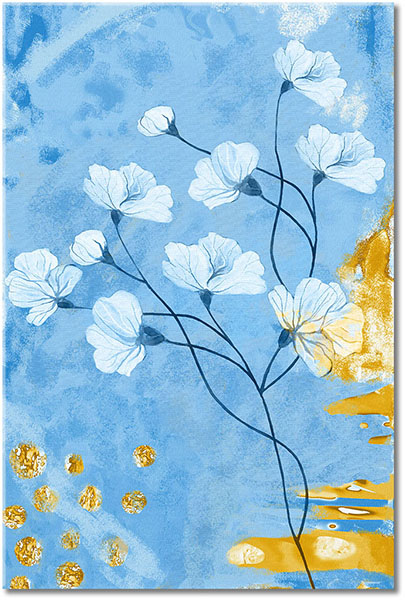 tablou canvas, abstract-fantezie, alb, albastru, arta, flori, galben, gri, naturi-moarte-alte-picturi, picturi, portocaliu