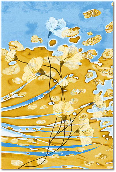 tablou canvas, abstract-fantezie, albastru, arta, bej, flori, galben, maro, naturi-moarte-alte-picturi, picturi, portocaliu