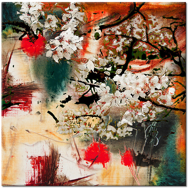 tablou canvas, abstract-fantezie, alb, arta, arta-contemporana, bej, flori, multicolor, naturi-moarte-alte-picturi, picturi, portocaliu, rosu