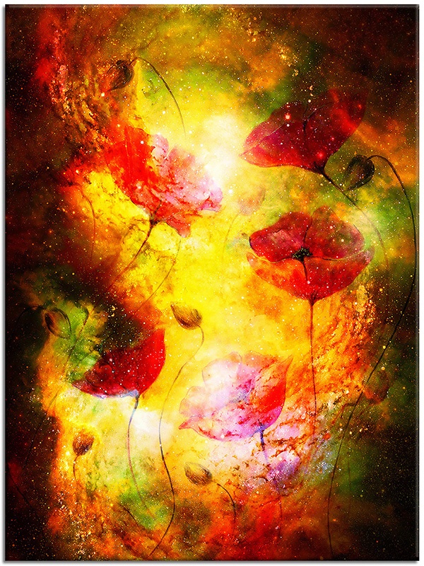 tablou canvas, abstract-fantezie, arta, flori, galben, maci, maro, naturi-moarte-alte-picturi, picturi, portocaliu, rosu, roz