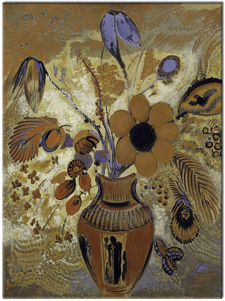 tablou canvas, arta, bej, flori, maro, natura-moarta, naturi-moarte-alte-picturi, negru, pictori, picturi, picturi-abstracte, redon, vaza, violet