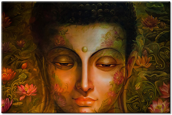 tablou canvas, baruri, bej, buddha, feng-shui-zen, maro, mitologie, portrete, verde, violet