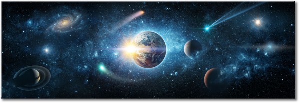 tablou canvas, albastru, astronomie, diverse, galaxii, galben, negru, planete, portocaliu, stele, univers