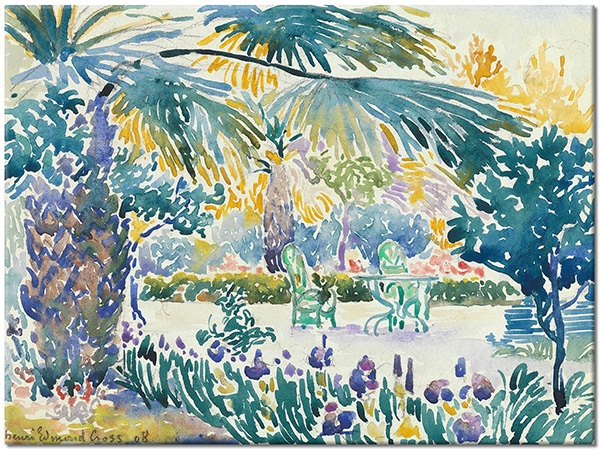 tablou canvas, acuarela, albastru, arta, copaci, cross, flori, galben, gradini, multicolor, naturi-moarte-alte-picturi, palmieri, pictori, picturi, verde