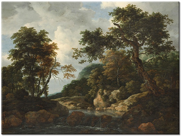 tablou canvas, alb, albastru, arta, copaci, flori, maro, paduri, paduri, peisaje, pictori, picturi, picturi-peisaje, rauri, van-ruisdael, verde