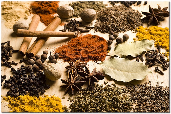 tablou canvas, alimente-bauturi, bej, bucatarie, condimente, diverse, galben, gri, lemn, maro, natura-moarta, negru, portocaliu, restaurante