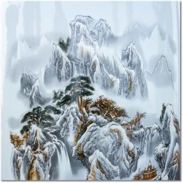 tablou canvas, alb-negru, arta, china, copaci, desen, gri, maro, picturi, picturi-peisaje, stanci, verde