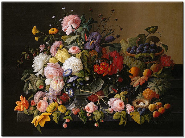 Tablou: Natură moartă cu flori și fructe, Severin Roesen