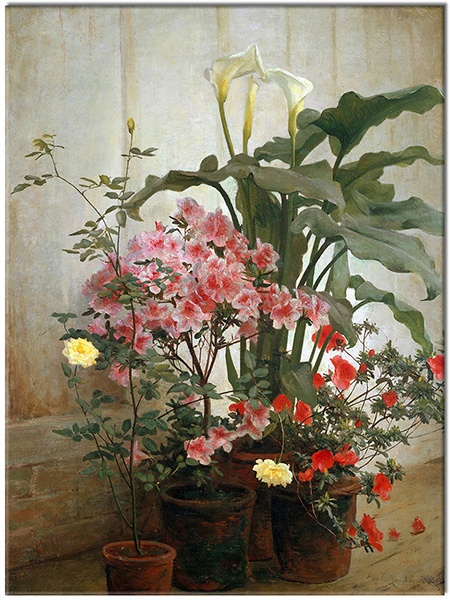 tablou canvas, arta, bej, cochran-lambdin, flori, galben, maro, natura-moarta, naturi-moarte-alte-picturi, picturi, rosu, roz, verde