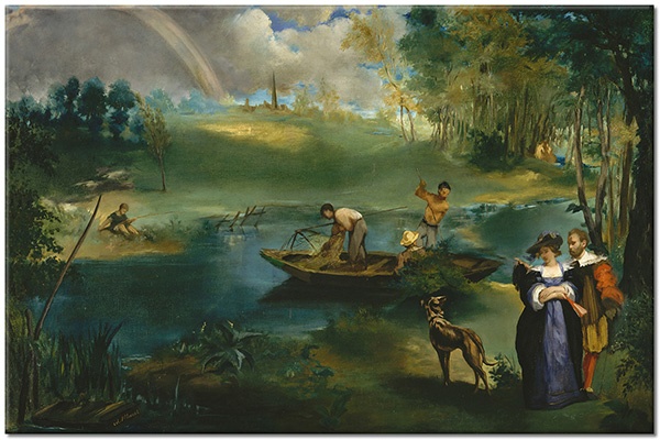 tablou canvas, albastru, arta, barci-corabii, diverse, manet, maro, pescuit, pictori, picturi, picturi-peisaje, picturi-personaje, rauri, verde