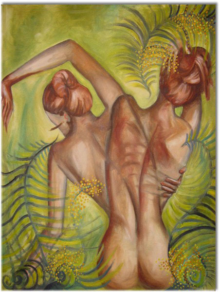 tablou canvas, abstract-fantezie, arta, arta-contemporana, bej, femei, maro, nud, picturi, picturi-abstracte, portocaliu, verde