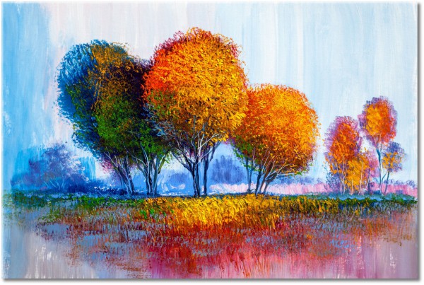 tablou canvas, albastru, arta, copaci, galben, gri, maro, multicolor, picturi, picturi-personaje, portocaliu, rosu, toamna, verde