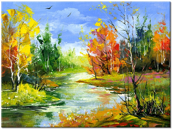 tablou canvas, alb, albastru, arta, bej, cer, copaci, galben, maro, multicolor, negru, paduri, paduri, peisaje, picturi, picturi-peisaje, portocaliu, rauri, rosu, toamna, verde