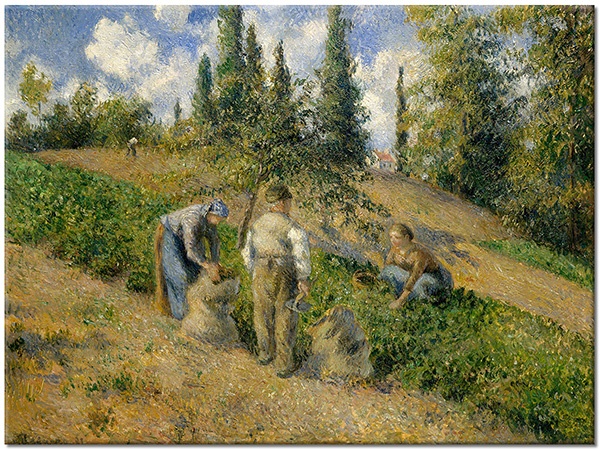 tablou canvas, albastru, alte-peisaje, arta, bej, campuri, copaci, dealuri, peisaje, pictori, picturi, picturi-peisaje, pissarro, verde