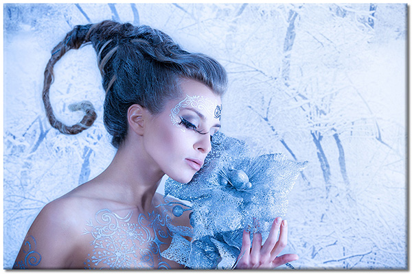 tablou canvas, abstract-fantezie, albastru, bej, diverse, femei, gheata, gri, iarna, portrete