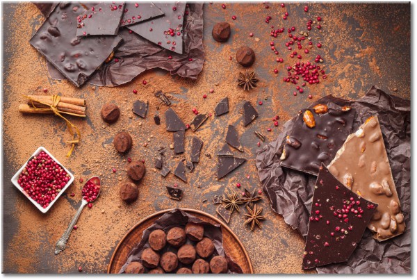tablou canvas, alimente, alimente-bauturi, bej, ciocolata, diverse, maro, natura-moarta, portocaliu, rosu, roz, sepia
