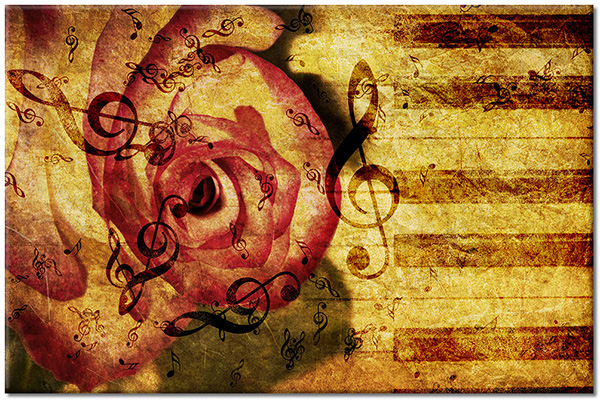 tablou canvas, abstract-fantezie, arta, arta-contemporana, maro, muzica, rosu, sepia, trandafiri, vintage