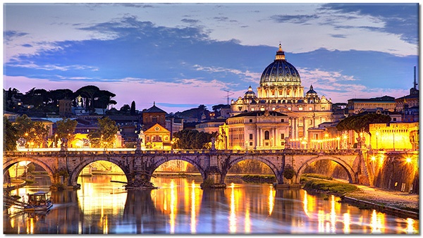 tablou canvas, bej, cladiri, galben, gri, italia, maro, negru, orase, peisaje, peisaje-urbane-rurale, poduri, portocaliu, rauri, roma, turism, vatican, violet