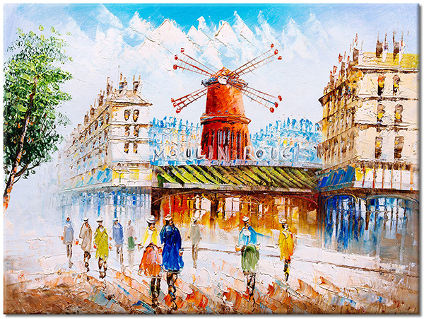 tablou canvas, albastru, arta, bej, franta, moulin-rouge, multicolor, orase, paris, picturi, picturi-peisaje, picturi-personaje, rosu, strada