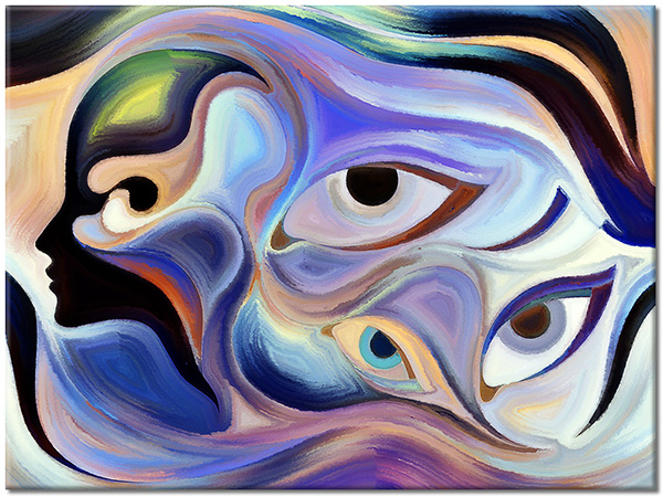 tablou canvas, abstract-fantezie, albastru, arta, arta-contemporana, negru, ochi, picturi, picturi-abstracte, portrete, violet