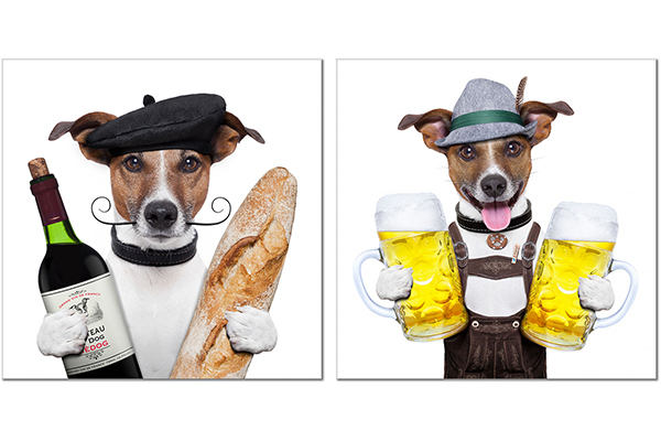 set de 2 tablouri: Câine brutar, somelier, berar