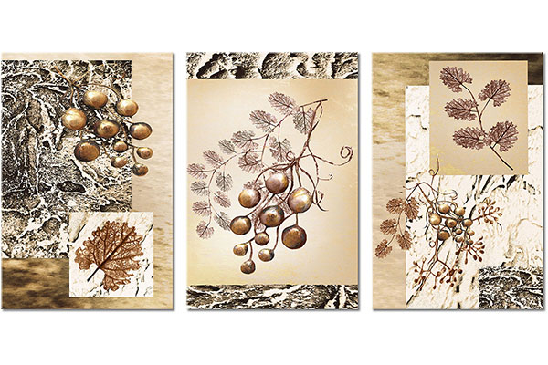 set de 3 tablouri: Fructe și frunze decorative