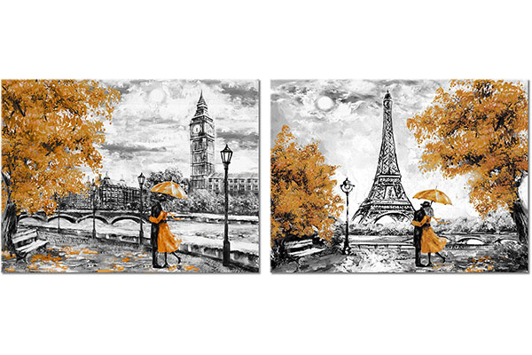 set de 2 tablouri: Îndrăgostiți la Londra și Paris