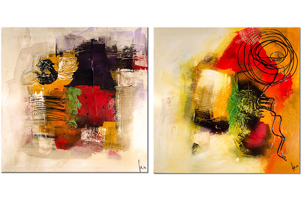 set de 2 tablouri: Picturi abstracte pe canvas aparent