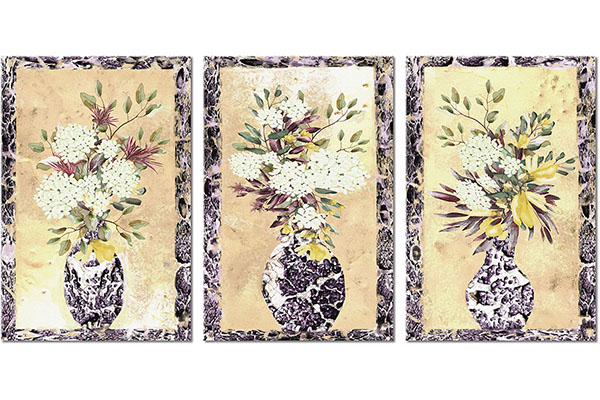 set de 3 tablouri: Trei vaze chenar cu flori albe